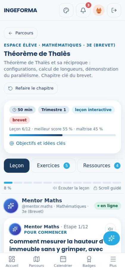 La leçon en fil social affichée sur un téléphone.
